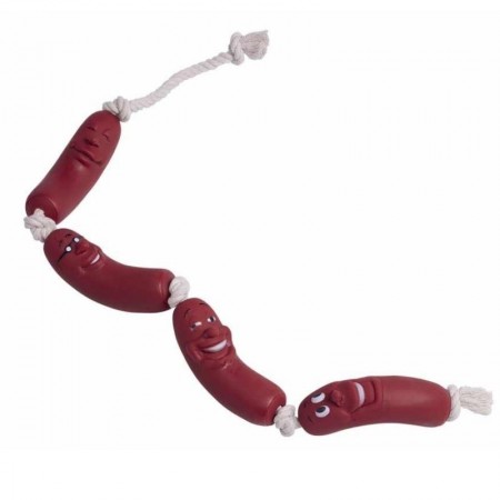 Žaislas šunims keturios guminės dešrelės su virve, 75 cm
